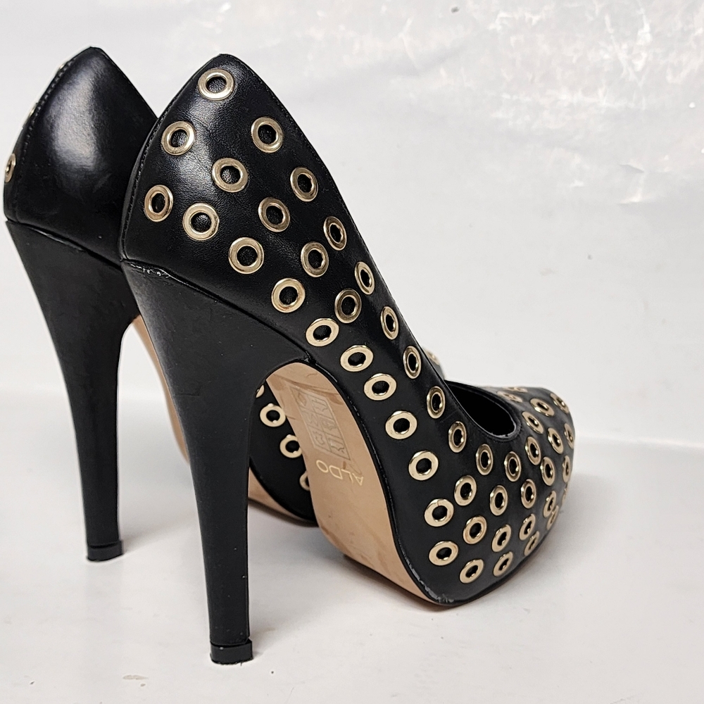 ALDO Womens shoes BLACK with GOLD RIVETING /STUDS    7 - Picture 7 of 12
